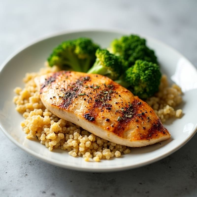 Grilled Chicken Breast with Quinoa and Roasted Broccoli