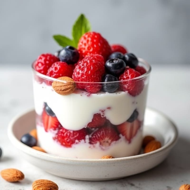 Greek Yogurt Protein Parfait with Mixed Berries and Almonds