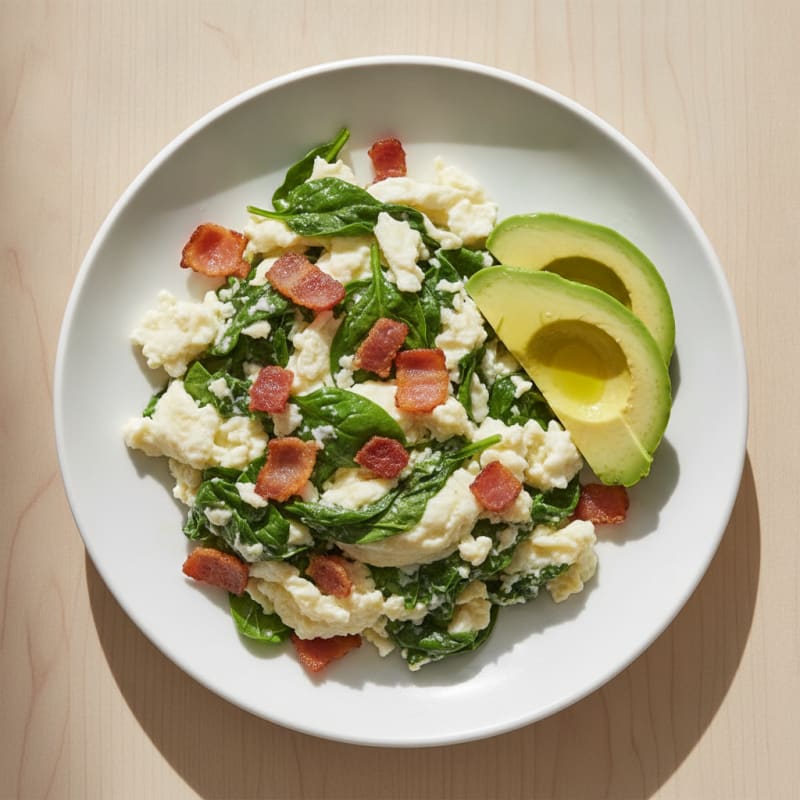 Egg White and Spinach Scramble with Turkey Bacon