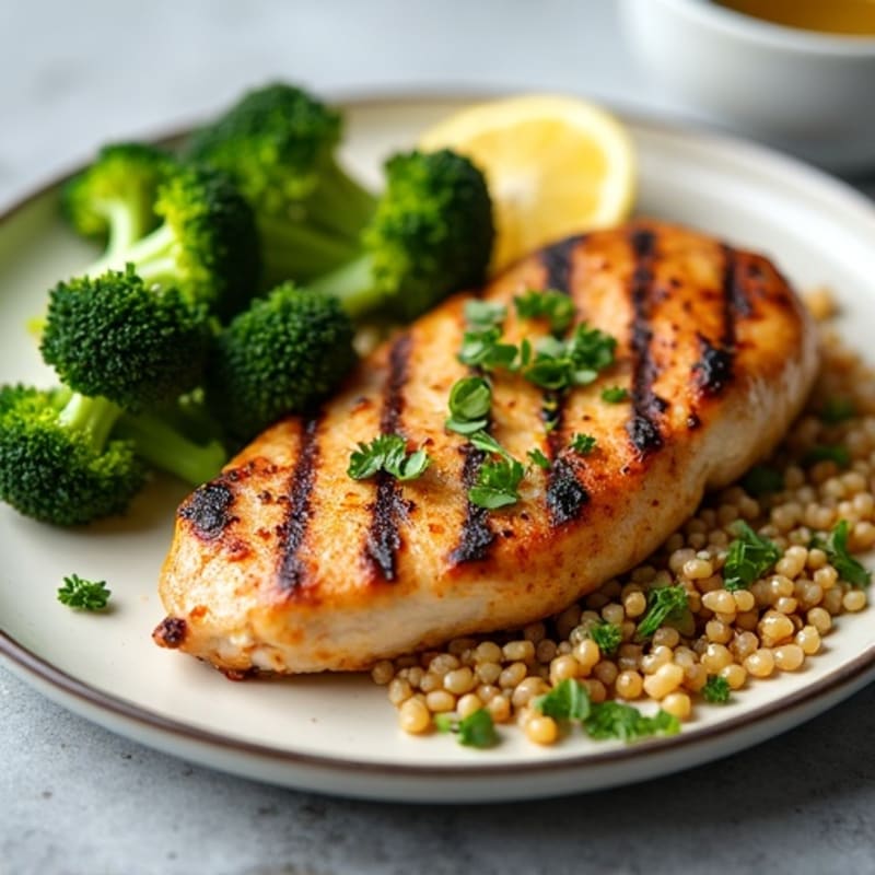 Grilled Chicken Breast with Quinoa and Roasted Broccoli