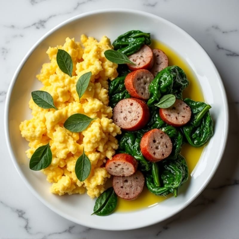 Egg White Spinach Scramble with Turkey Sausage