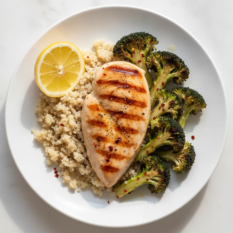 Grilled Chicken Breast with Quinoa and Roasted Broccoli