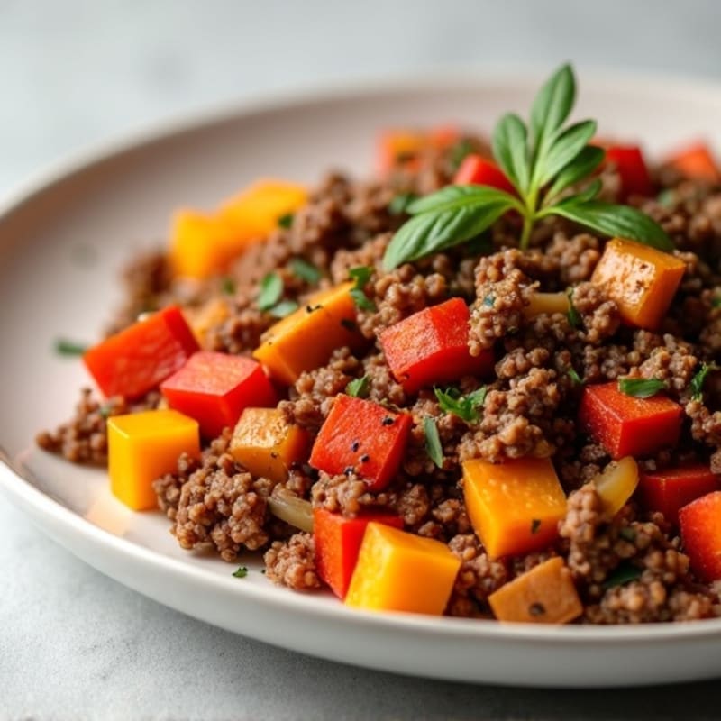 Lean Ground Beef and Roasted Sweet Potato Hash