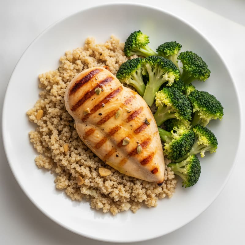 Grilled Chicken Breast with Quinoa and Steamed Broccoli
