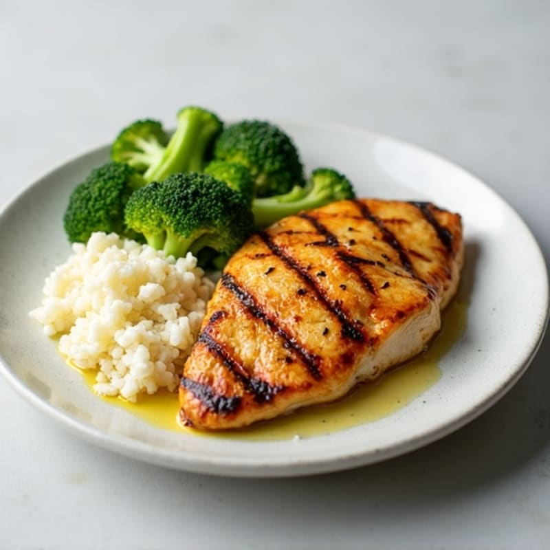 Grilled Chicken Breast with Steamed Broccoli and Cauliflower Rice