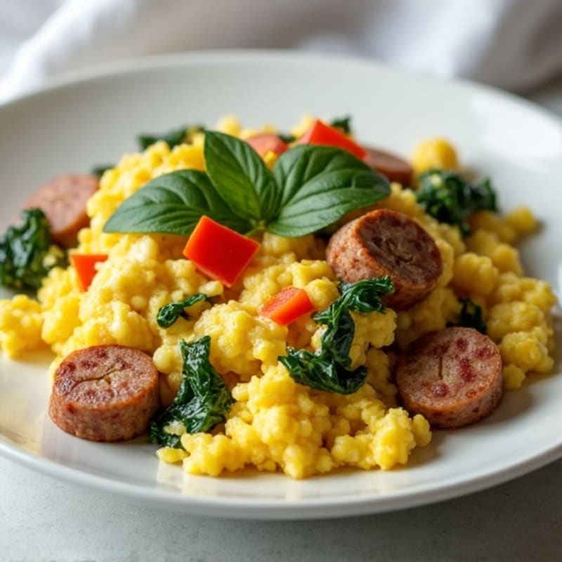 Egg White Scramble with Spinach and Turkey Sausage