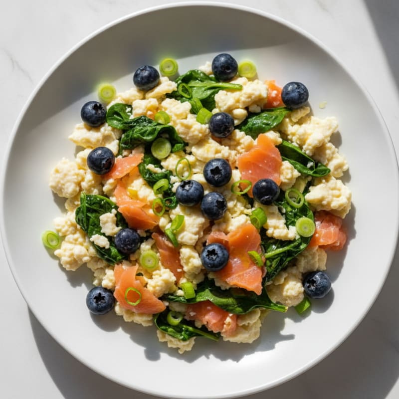Egg White and Smoked Salmon Scramble with Sautéed Spinach