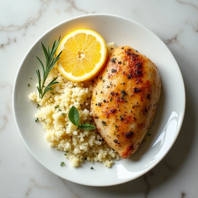 Lemon-Herb Roasted Chicken with Creamy Lemon-Garlic Cauliflower Rice