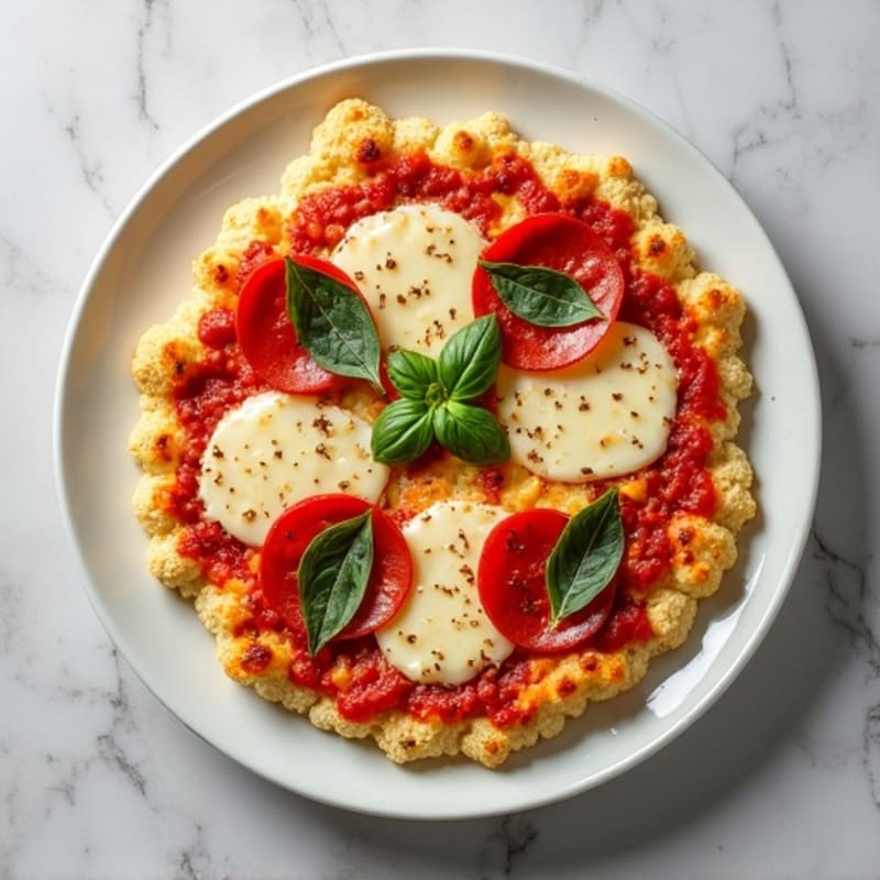 Cauliflower Crust Pizza with Turkey Pepperoni and Mozzarella