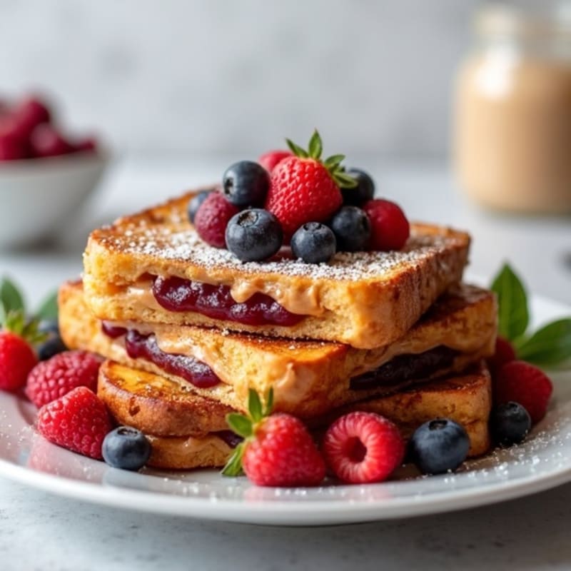 Crispy Peanut Butter and Berry Stuffed Protein French Toast
