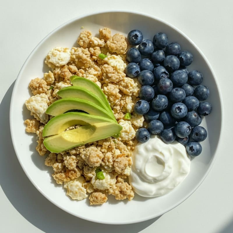 Egg White and Turkey Scramble with Avocado and Fresh Berries
