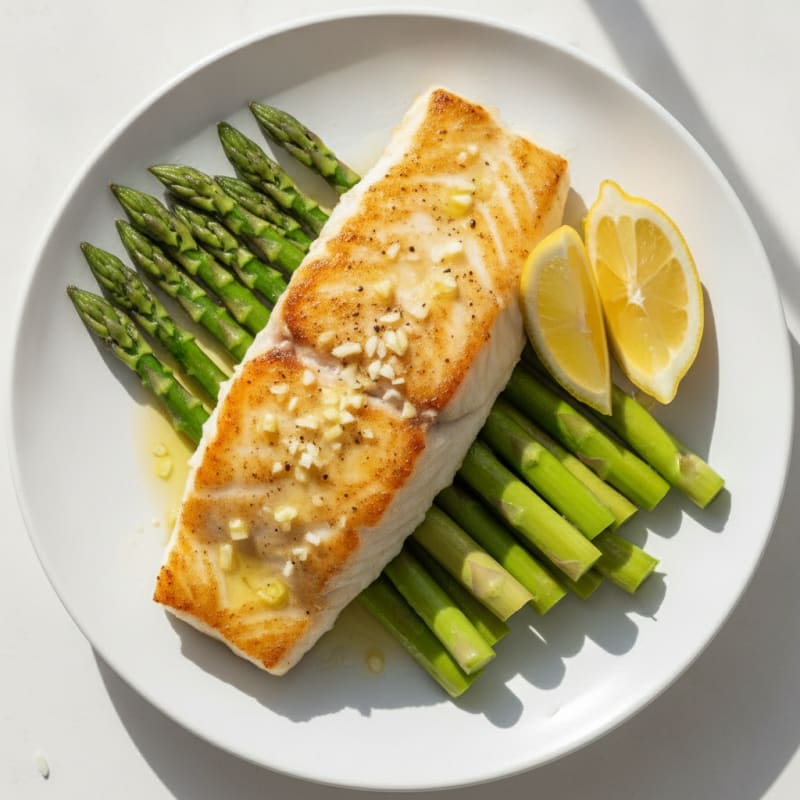 Seared Cod Fillet with Steamed Asparagus