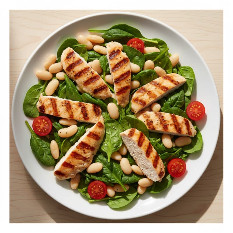 Grilled Chicken Spinach Salad with White Beans