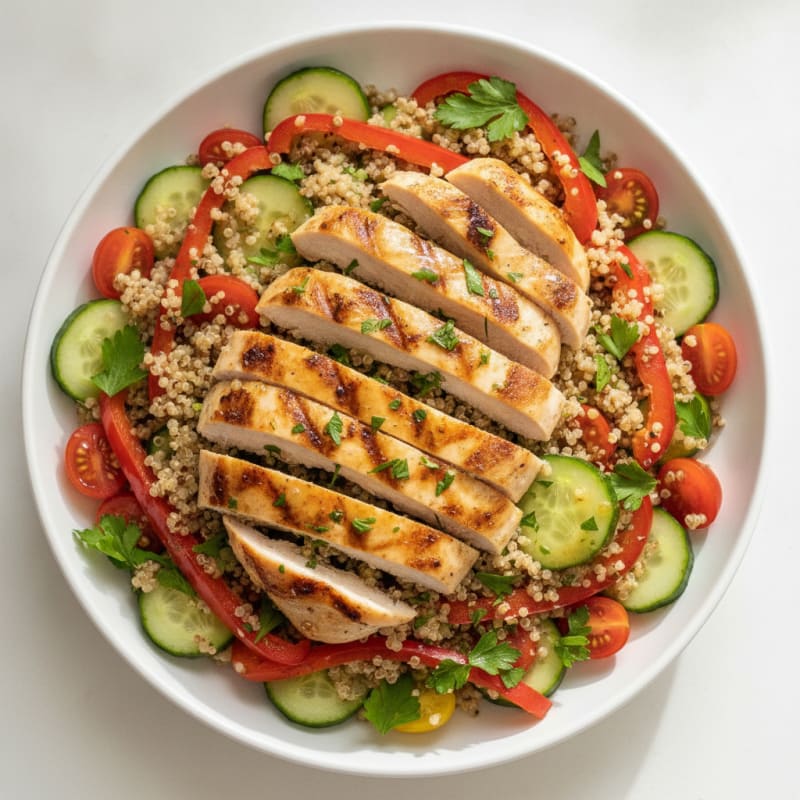 Grilled Chicken and Quinoa Salad with Crisp Vegetables