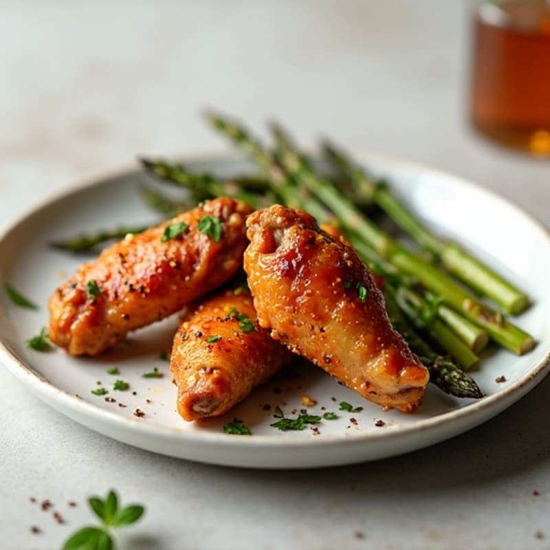 Crispy Honey-Glazed Chicken Wings with Roasted Asparagus