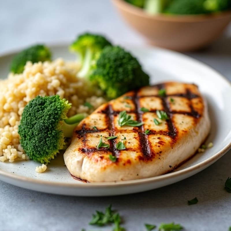 Grilled Chicken Breast with Roasted Broccoli and Quinoa