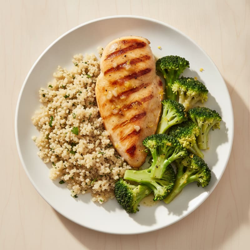 Grilled Chicken Breast with Quinoa and Steamed Broccoli