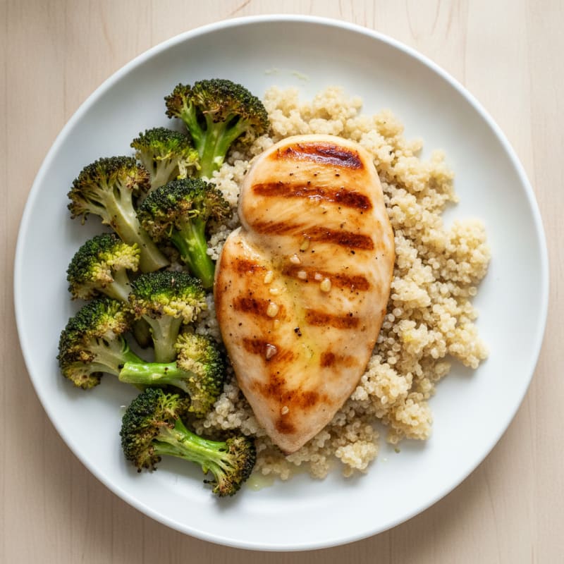 Grilled Chicken Breast with Quinoa and Roasted Broccoli