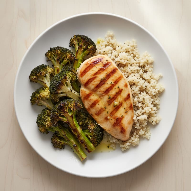 Grilled Chicken Breast with Roasted Broccoli and Quinoa