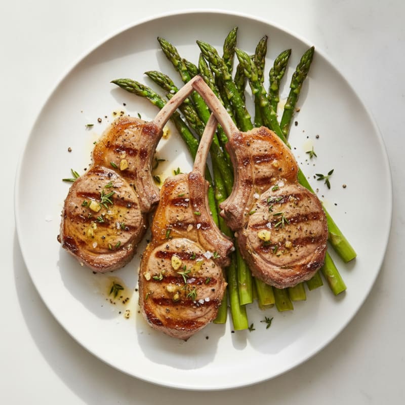 Grilled Herb-Marinated Lamb Chops with Roasted Asparagus