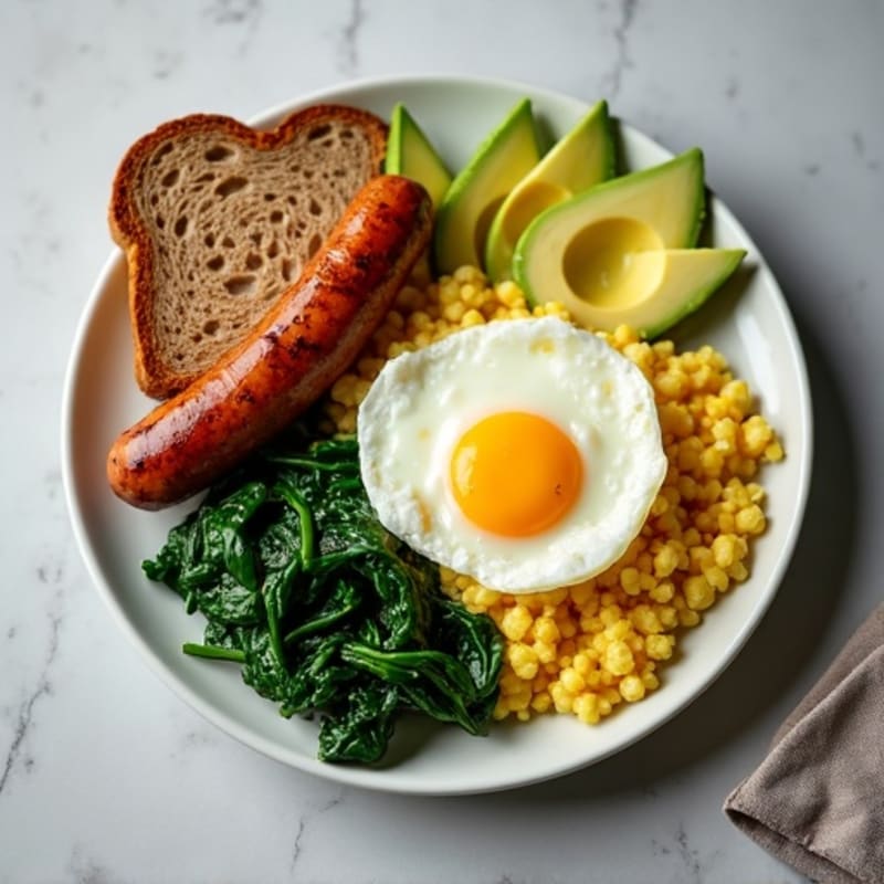 Egg White and Turkey Sausage Scramble with Sautéed Spinach