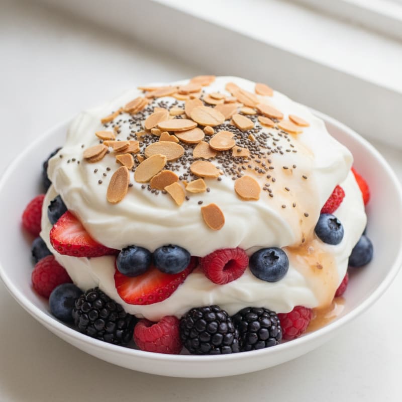 Greek Yogurt Protein Parfait with Mixed Berries and Almonds