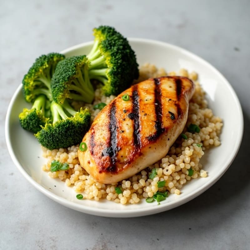 Grilled Chicken Breast with Quinoa and Roasted Broccoli