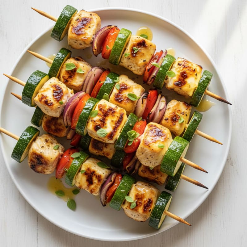 Zesty Grilled Halloumi and Veggie Skewers