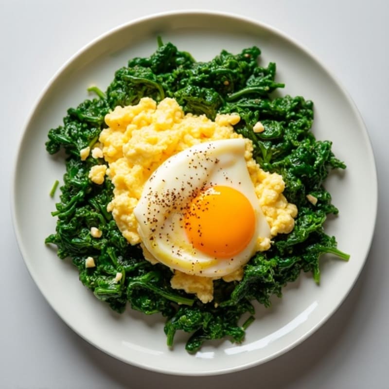 Cottage Cheese and Egg Scramble with Sautéed Spinach