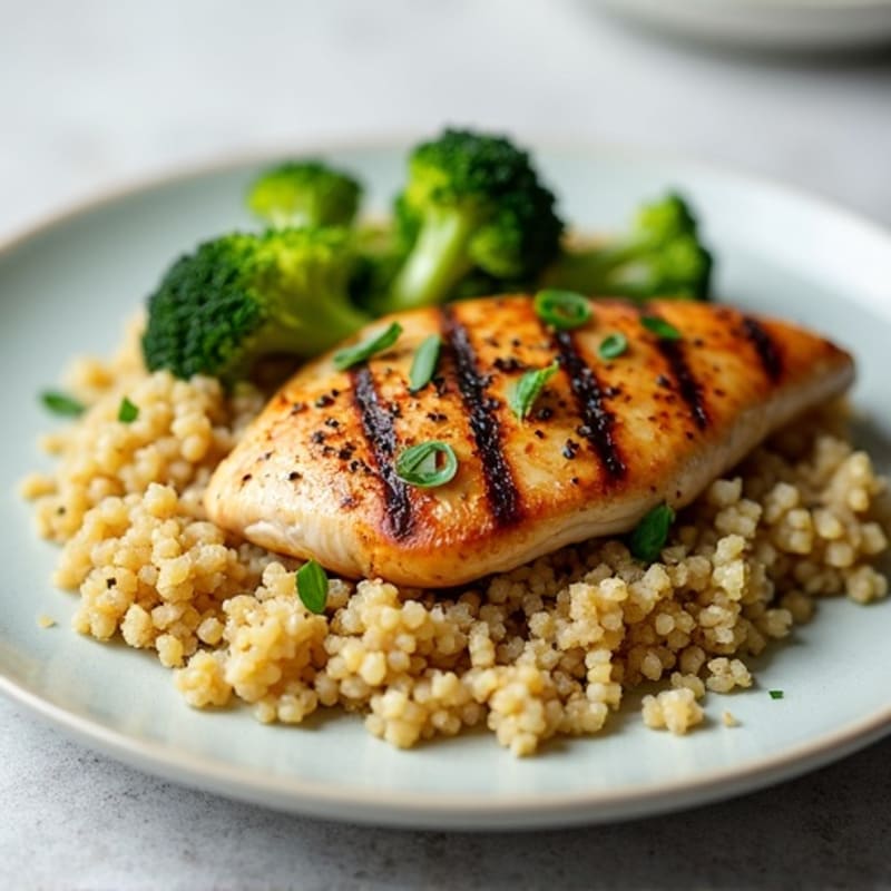 Grilled Chicken Breast with Quinoa and Roasted Broccoli