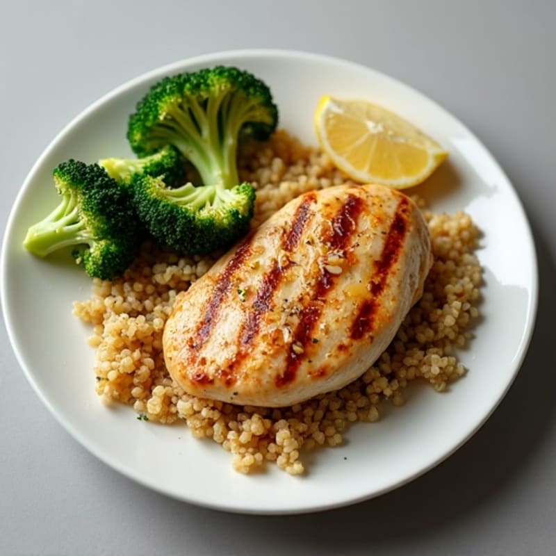 Grilled Chicken Breast with Quinoa and Roasted Broccoli
