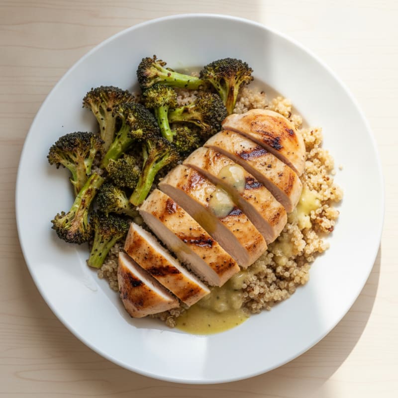 Grilled Chicken Breast with Quinoa and Roasted Broccoli