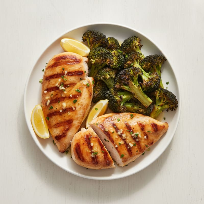 Grilled Lemon Garlic Chicken Breast with Roasted Broccoli
