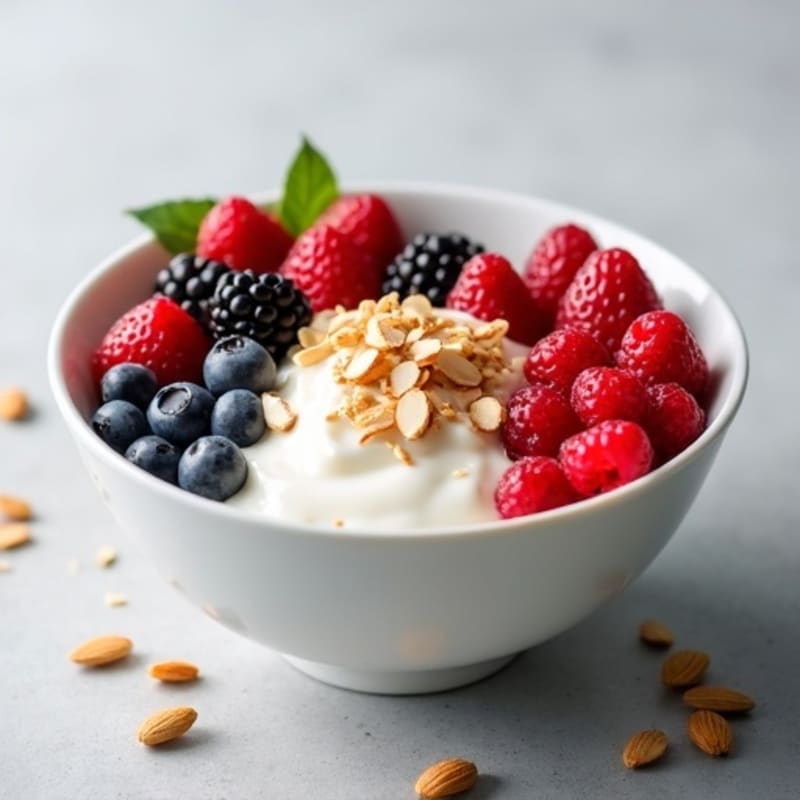 Creamy Greek Yogurt Bowl with Fresh Berries and Crunchy Almonds