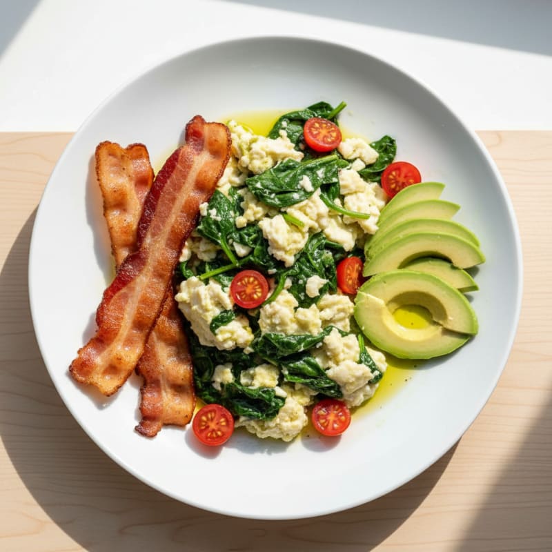 Egg White Scramble with Spinach and Turkey Bacon