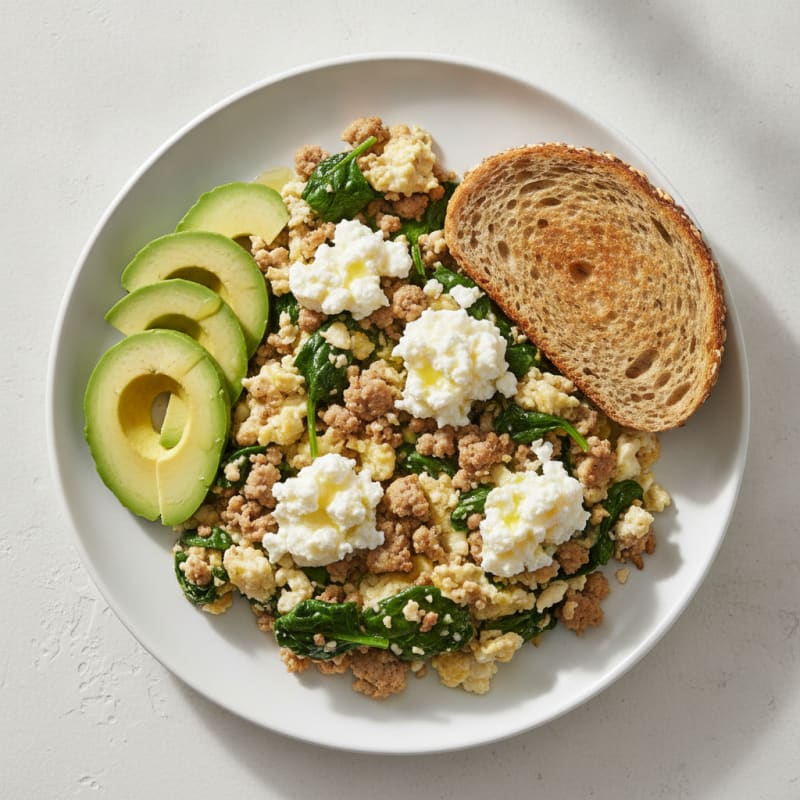 Spinach and Turkey Egg White Scramble with Cottage Cheese