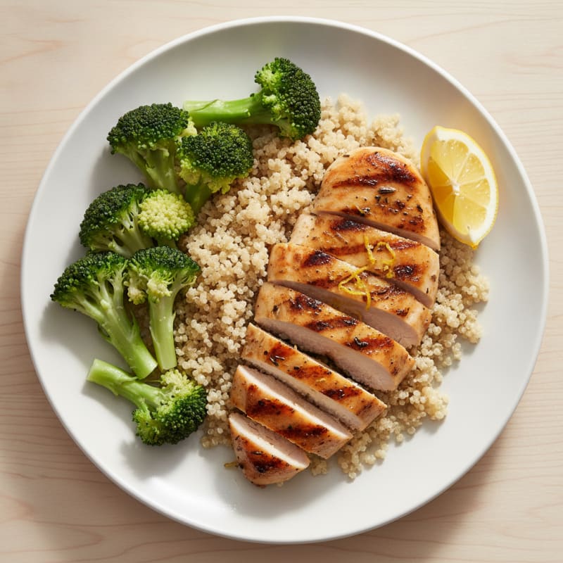 Grilled Chicken Breast with Quinoa and Steamed Broccoli