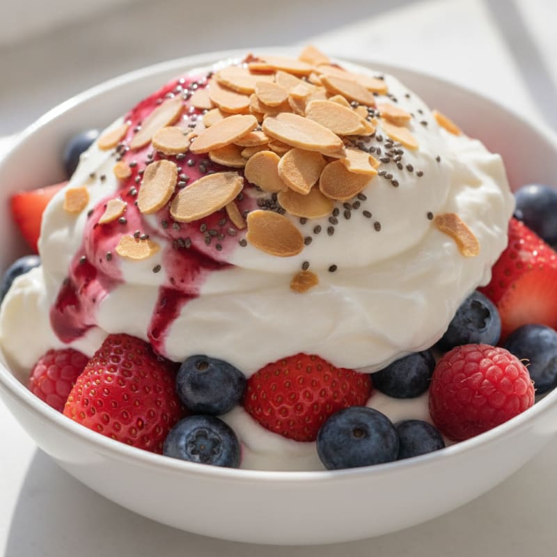 Greek Yogurt Protein Parfait with Mixed Berries and Almonds
