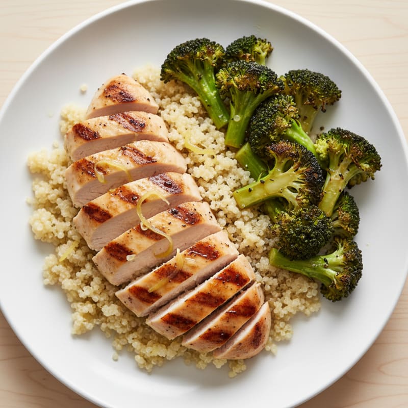 Grilled Chicken Breast with Quinoa and Roasted Broccoli