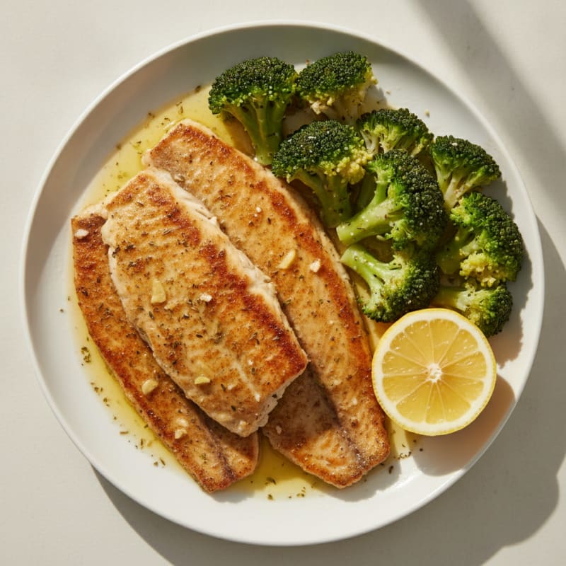 Seared Tilapia with Steamed Broccoli and Lemon