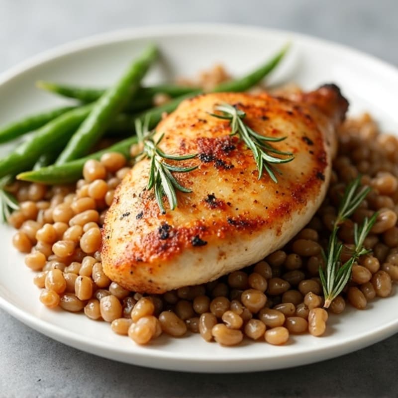 Herb-Roasted Chicken with Brown Rice and Hearty Lentils