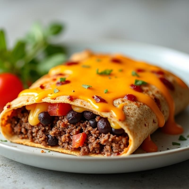 Cheesy Lean Ground Beef and Black Bean Tortilla Bake