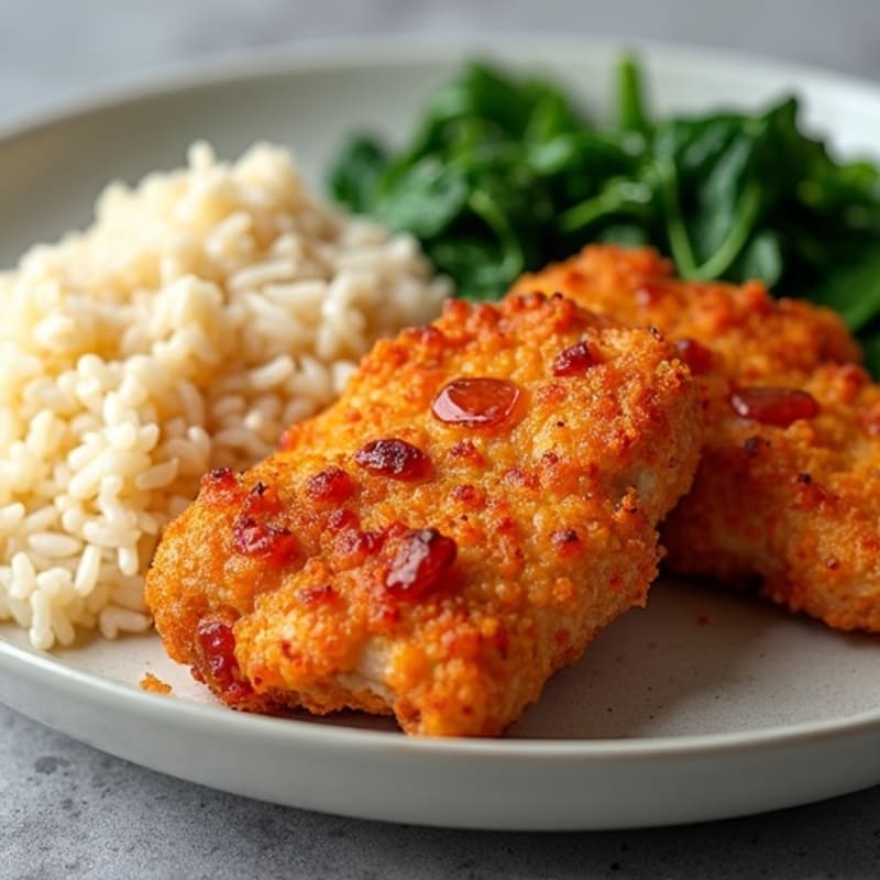 Crispy Kimchi Chicken Rice with Sautéed Greens