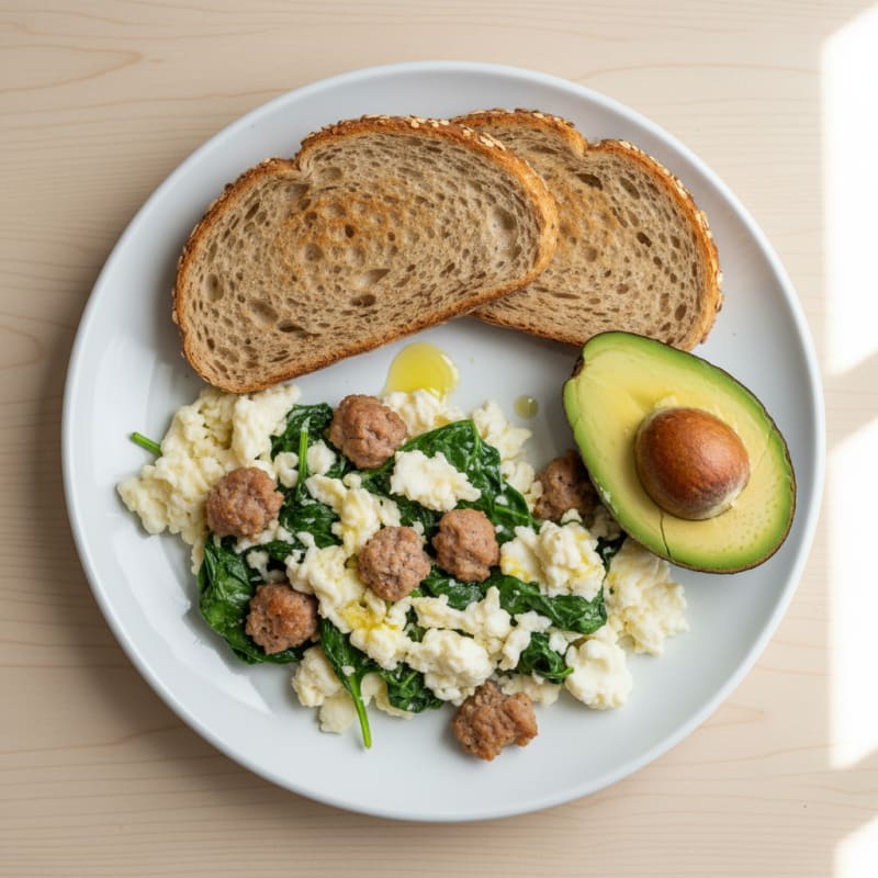Egg White Scramble with Turkey Sausage and Spinach