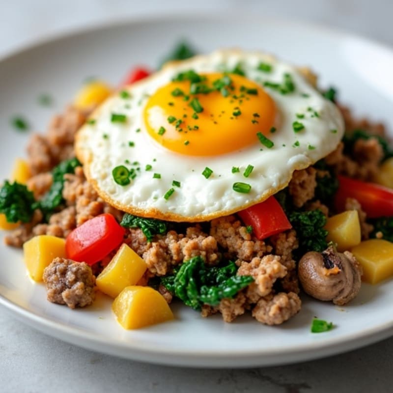 Egg White Veggie Scramble with Lean Beef Crumbles