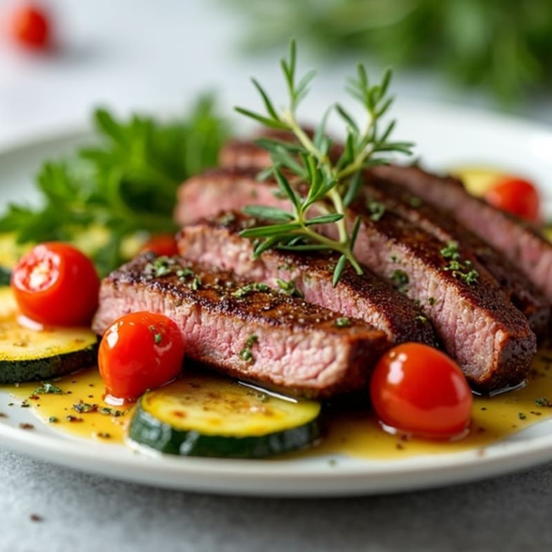 Seared Lean Beef Strips with Roasted Zucchini