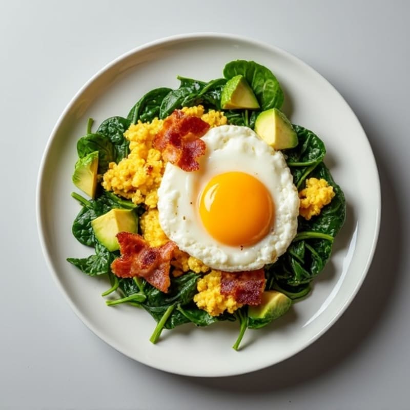 Cottage Cheese Scramble with Spinach and Turkey Bacon
