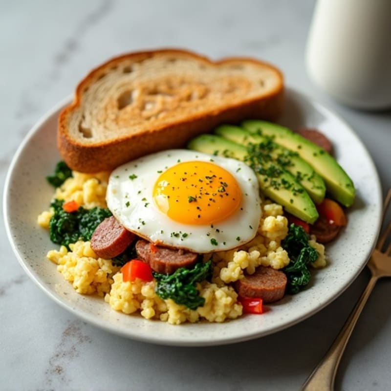 Egg White Scramble with Cottage Cheese and Turkey Sausage
