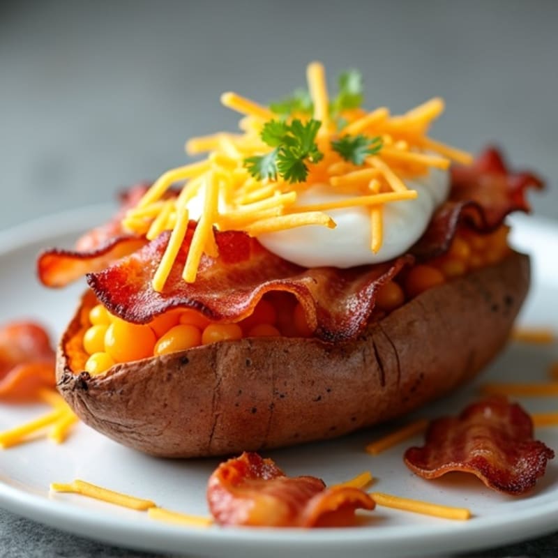 Crispy Loaded Sweet Potato with Turkey Bacon