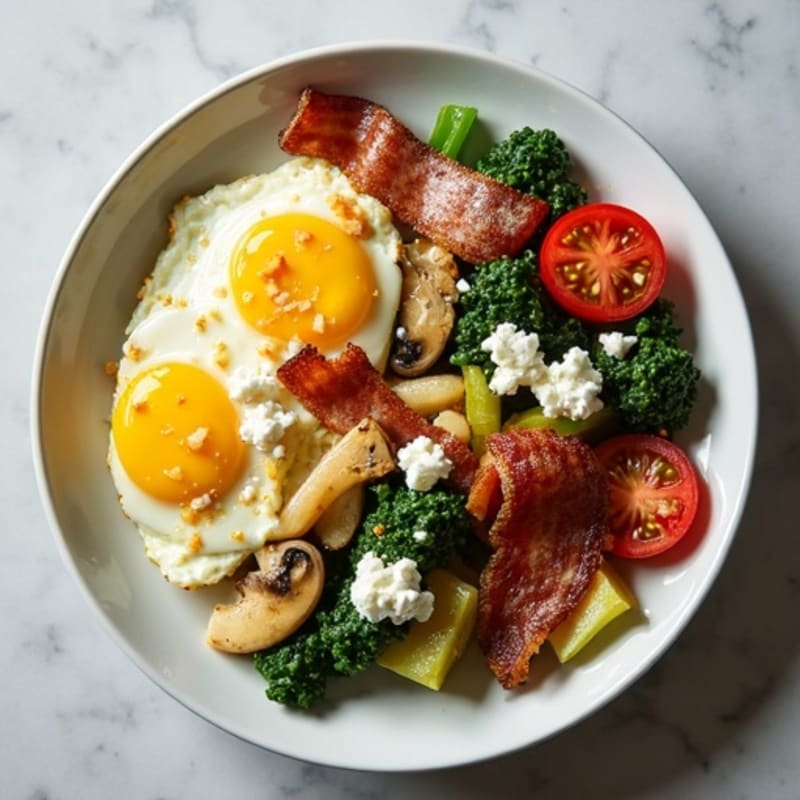 Egg White Veggie Scramble with Turkey Bacon